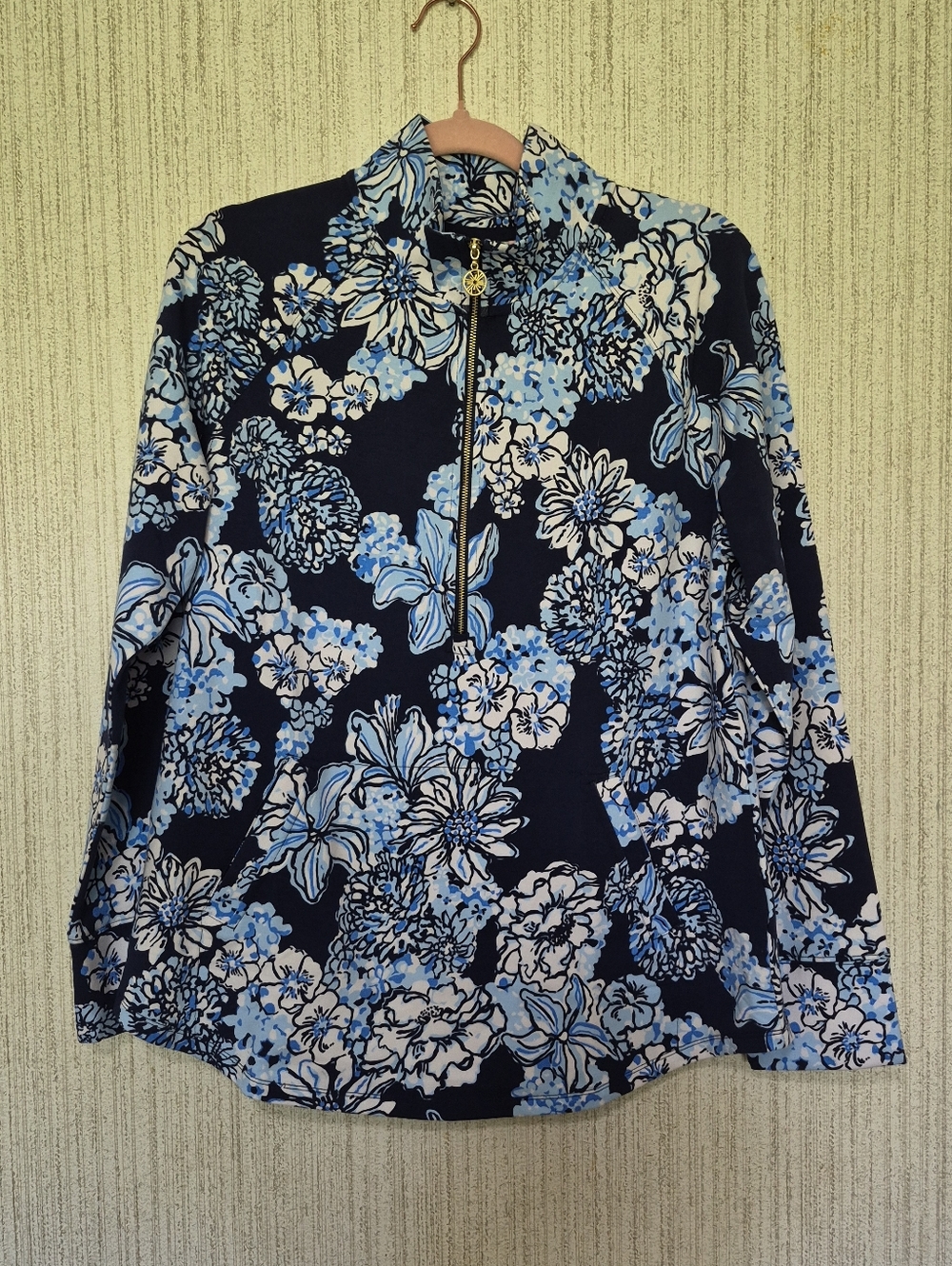 NWT Lilly Pulitzer Large Skipper Popover Low Tide Navy Boquet All Day Floral